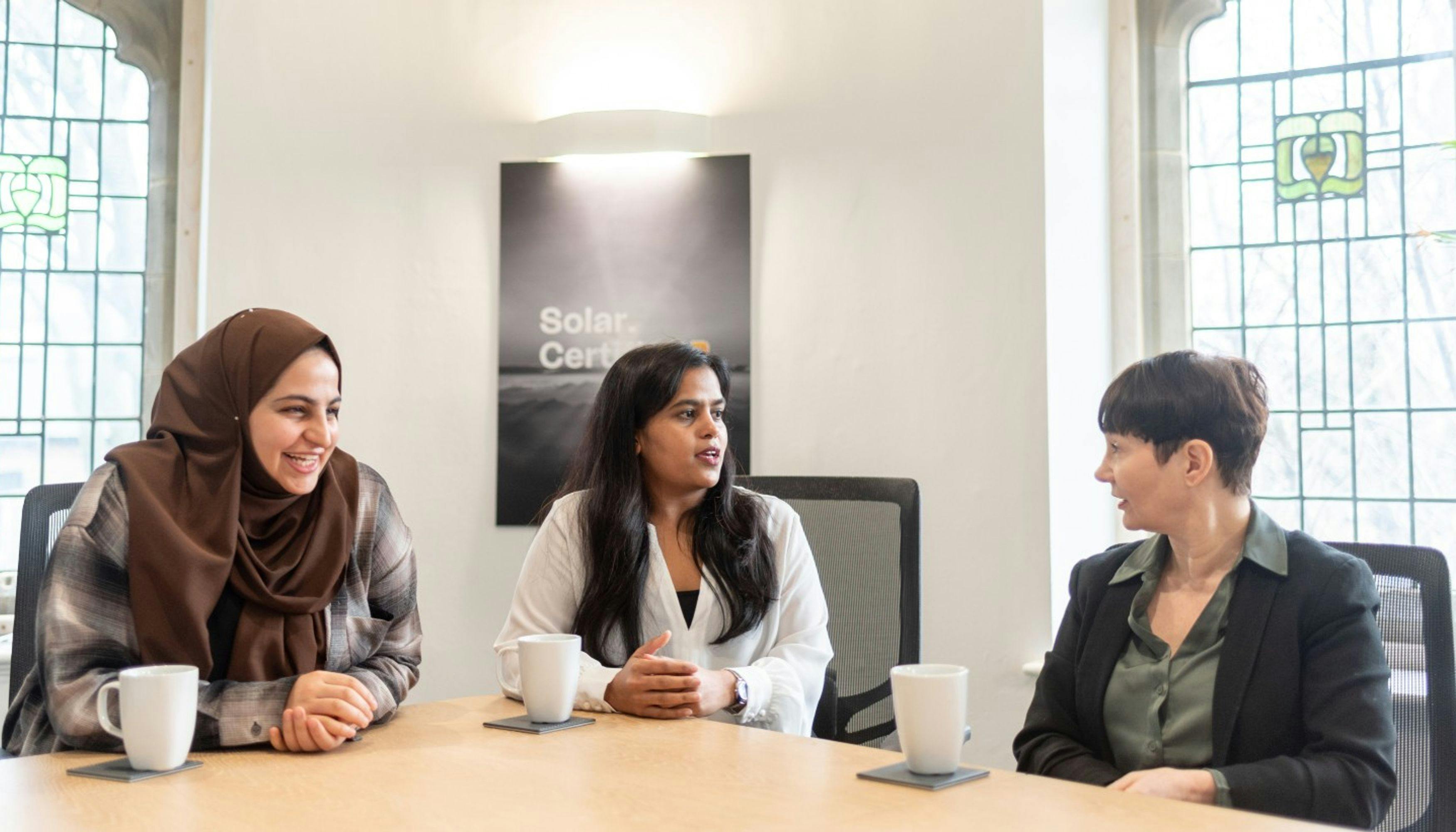Mary Jones, Akanksha Gole and Sundus Rizvi in a meeting