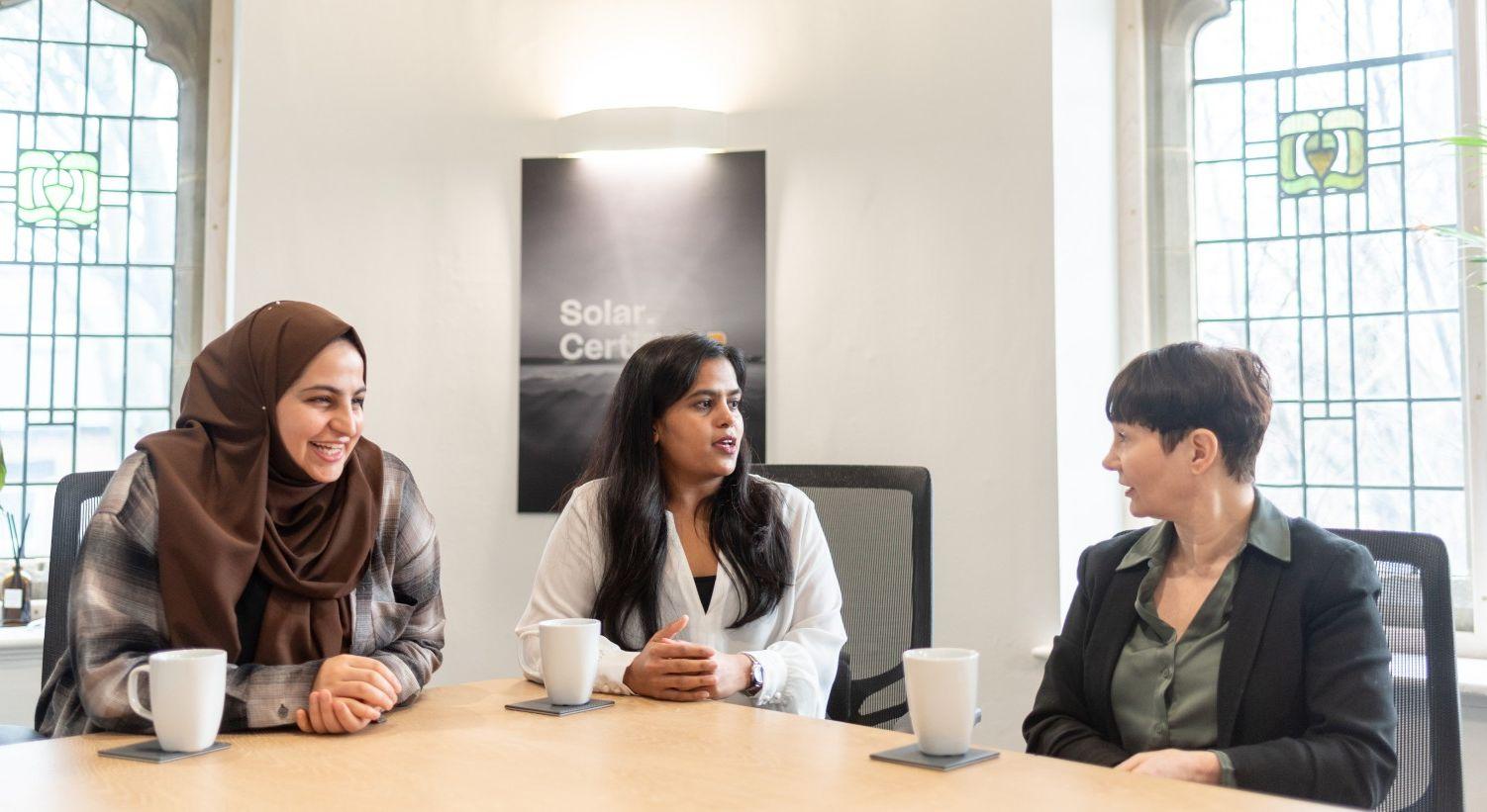 Mary Jones, Akanksha Gole and Sundus Rizvi in a meeting